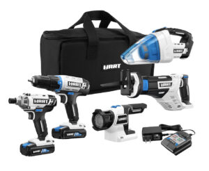 HART-20-Volt-Cordless_5-Tool-Combo-Kit_(2)-1.5Ah-Lithium-Ion-Batteries_and_16-inch-Storage-Bag_Impact-driver_Drill_Led-Lamp_Hand-Vacuum_reciprocating-saw